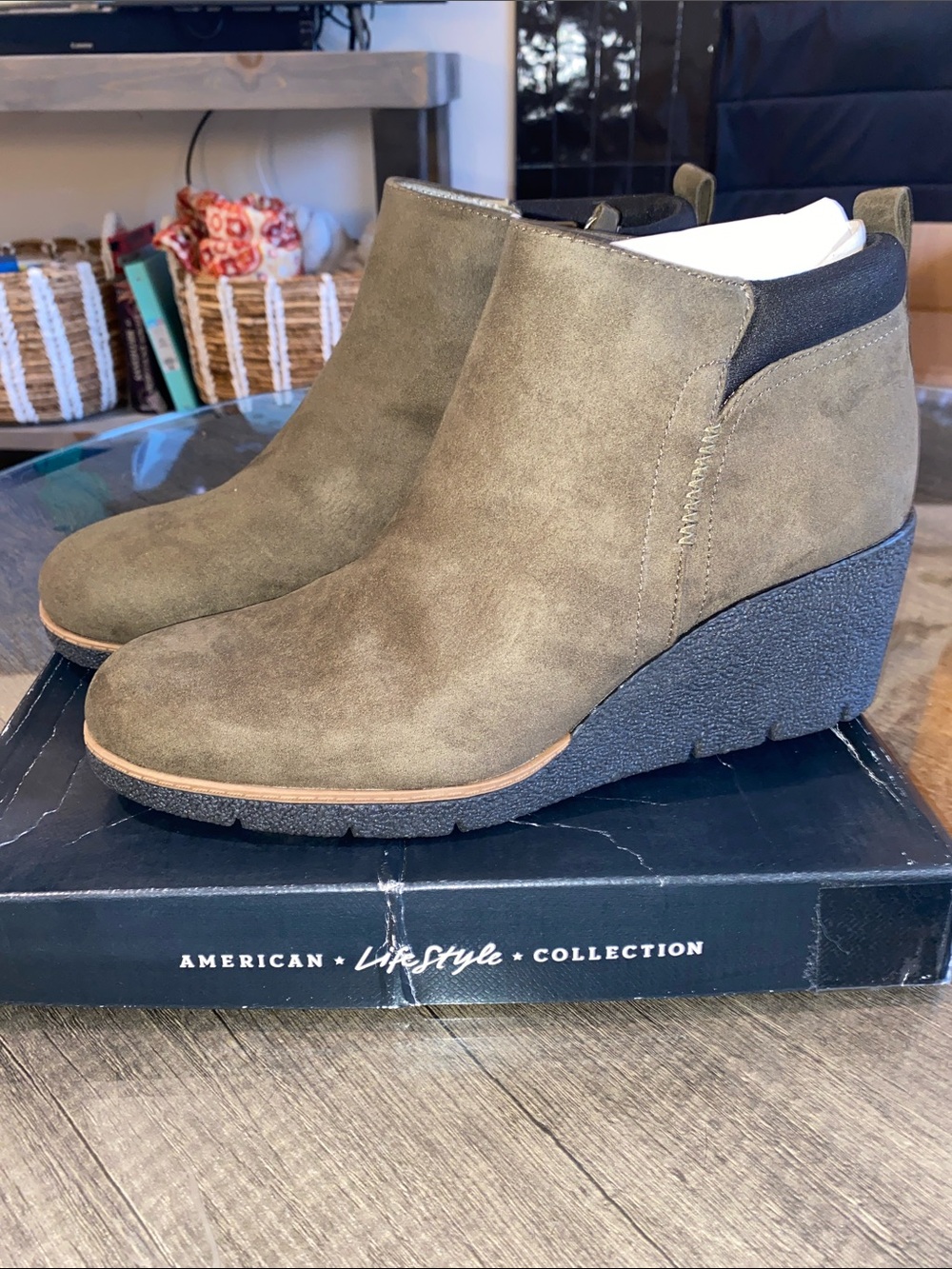 Dr. Scholl's Olive Suede Wedge Ankle Boots